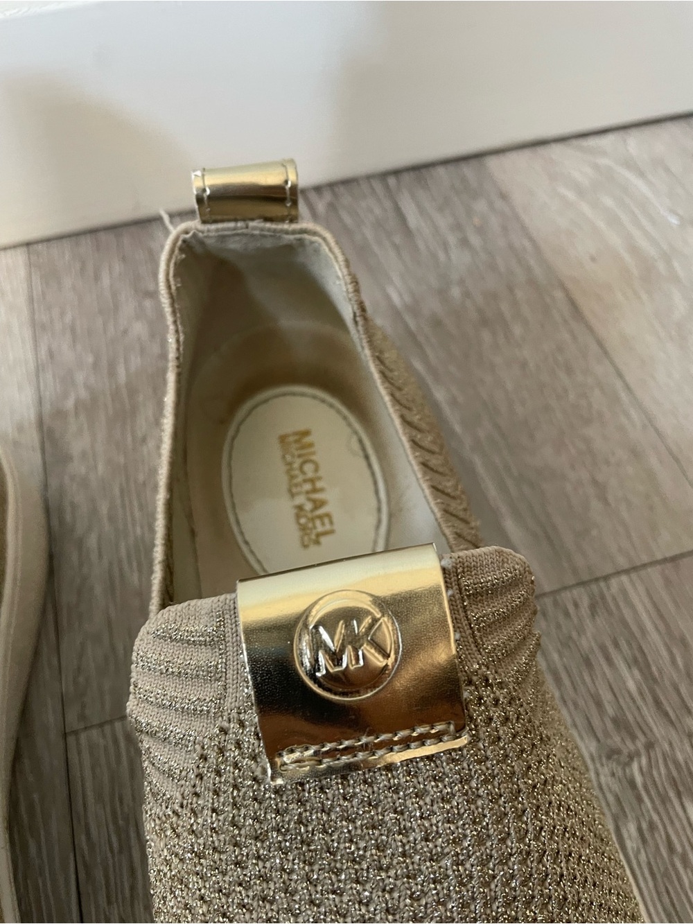 Michael Kors Gold Metallic Stretch Knit Slip On Sneakers Flats Size 7.5 - Picture 10 of 10